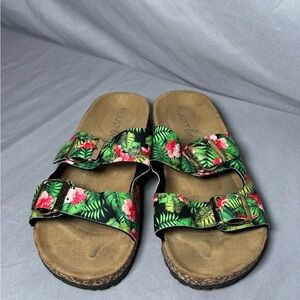 Just Be Green and Pink Floral Sandals